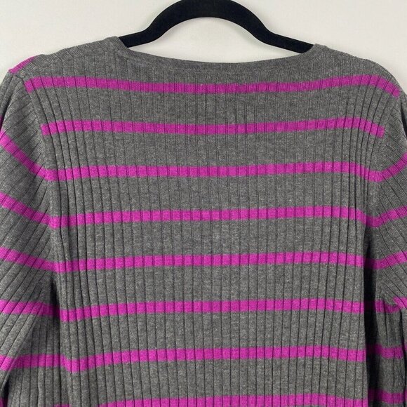 Old Navy Gray Purple Striped Long Sleeve Ribbed Henley Sweater Size XL - Picture 7 of 10